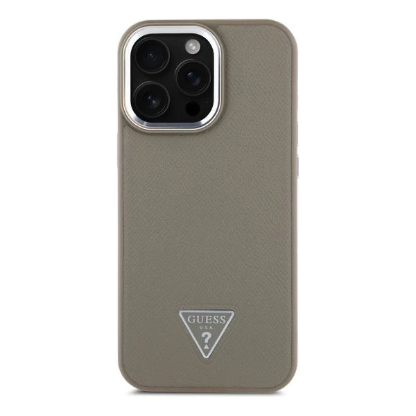 Guess PU Grained Triangle Logo kryt pro iPhone 16 Pro Max hnědý - Pouzdra - Obrázek 5333af6b32974dd48bb4cada695e9a72