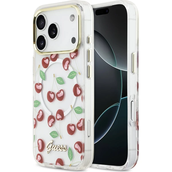 Guess IML Glitter Cherry MagSafe Zadní Kryt pro iPhone 17 Pro