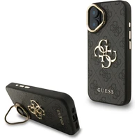 Guess PU 4G Metal Logo Stand Camera Frame kryt iPhone 16 černý - Pouzdra