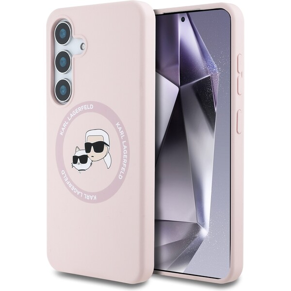 Karl Lagerfeld Liquid Silicone K&CH Heads MagSafe kryt Samsung Galaxy S25 růžový