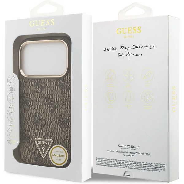 Guess PU Leather 4G Triangle Logo Gold Frame MagSafe kryt iPhone 17 Pro hnědý - Pouzdra - Obrázek 551d9636b84940e892b17dba62e51bb2