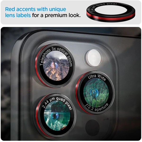 Spigen Glass tR EZ Fit Optik Pro skla iPhone 17-14 Pro/17-14 Pro Max black/red (2 ks) - Ochranné folie a skla - Obrázek 5594958cfdc041318ce1a32ecc012dc5