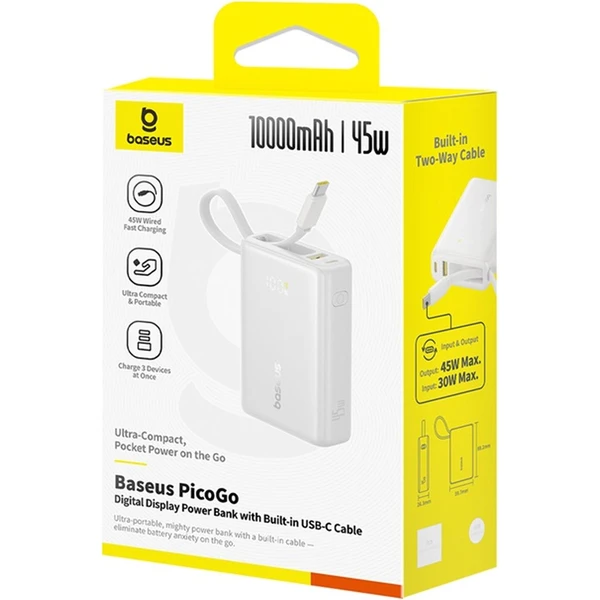Baseus PicoGo powerbanka 10000mAh 45W s digitálním displejem a kabelem USB-C bílá - Powerbanky - Obrázek 55AE000N01