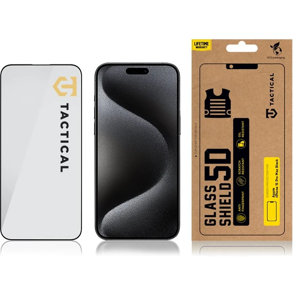 Tactical Glass Shield 5D sklo pro Apple iPhone 15 Pro Max černé - Ochranné folie a skla - Obrázek 56S5000701