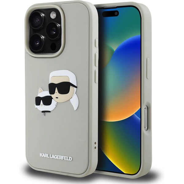 Karl Lagerfeld 3D Rubber Double Heads kryt iPhone 16 Pro béžový