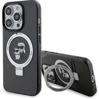 Karl Lagerfeld Ringstand Karl and Choupette MagSafe kryt iPhone 15 Pro černý - Pouzdra