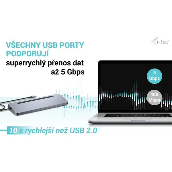 i-tec USB-C Metal Ergonomic 4K 3x Display dokovací stanice s PD 100W + i-tec nabíječka 100W - Dokovací stanice - Obrázek 57P8000601