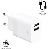 FIXED nabíječka s USB-A/USB-C kabelem, 1 m, 17W, bílá - Nabíječky