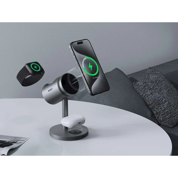 AUKEY LC-MC311A MagFusion 3-in-1 Pro Qi2 nabíječka s chlazením šedá - Nabíječky - Obrázek 57c59236d0be402c82878ada518cba06