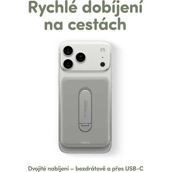 PanzerGlass® empower bezdrátová Qi2 powerbanka 5000 mAh, MagSafe, otočný stojánek, šedá - Powerbanky - Obrázek 583J000K01