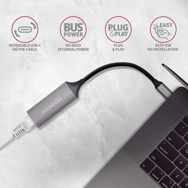 AXAGON ADETRC USB C 3.2 Gen 1 Gigabit Ethernet síťová karta auto instal titanově šedá - Síťové adaptéry - Obrázek 583V000501
