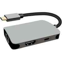 PremiumCord USB-C na HDMI + RJ45 + PD Hub šedý - Dokovací stanice