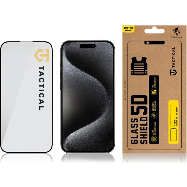 Tactical Glass Shield 5D sklo pro Apple iPhone 15 Pro černé - Ochranné folie a skla - Obrázek 58S5000701