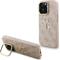 Guess PU 4G Metal Logo Stand Camera Frame kryt iPhone 15 Pro růžový - Pouzdra