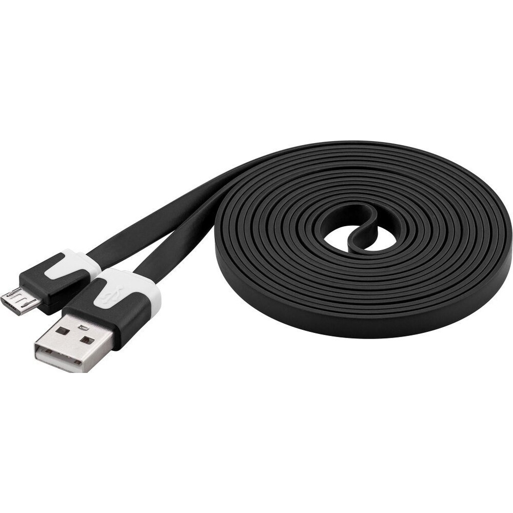 PremiumCord micro USB 2.0 A-B plochý PVC kabel černý 2m