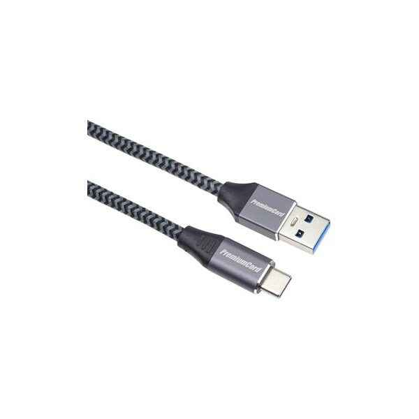 PremiumCord kabel USB-C - USB 3.0 A (USB 3.2 generation 1, 3A, 5Gbit/s)  2m oplet Černá/šedá