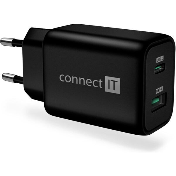 CONNECT IT Wanderer2 GaN nabíjecí adaptér 1×USB-C + 1xUSB-A černý 33W PD CWC-2080-BK Černá