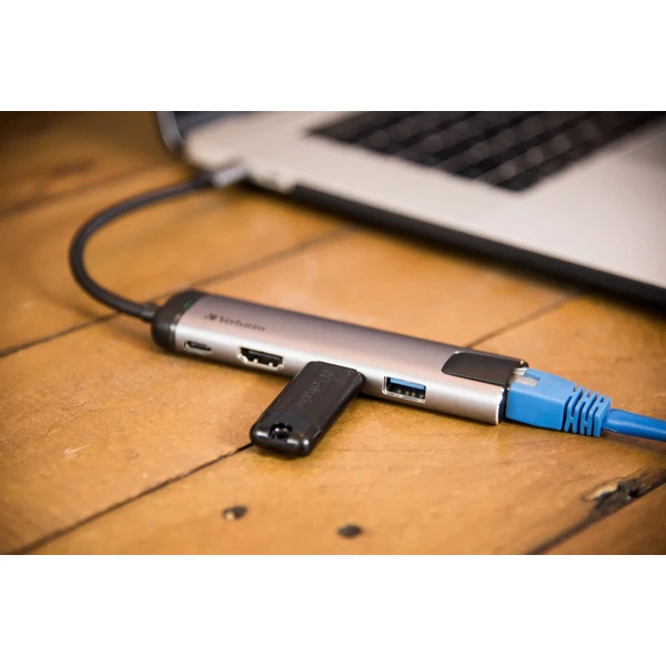 Verbatim USB-C Multiport HUB, 2x USB 3.0, 1x USB-C, HDMI, LAN dokovací stanice šedá - Dokovací stanice - Obrázek 5COR000301