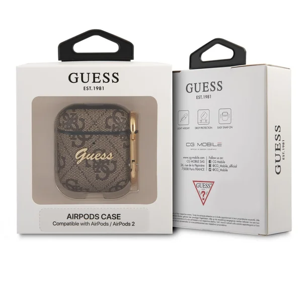 Guess 4G Script PC/PU pouzdro pro Airpods 1/2 hnědé - Pouzdra - Obrázek 5DAQ600301