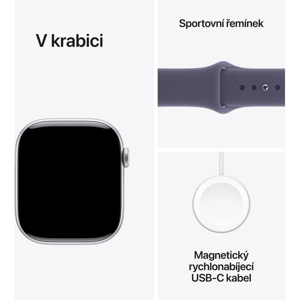 Apple Watch Series 11 Cellular (42mm) Stříbrný hliník s mlžně fialovým sportovním řemínkem S/M - Chytré hodinky - Obrázek 5EQH000K01
