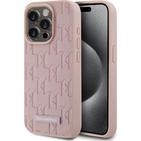 Karl Lagerfeld PU Leather Monogram Metal Logo Magsafe zadní kryt iPhone 15 Pro Max růžový - Pouzdra