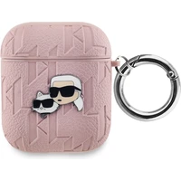 Karl Lagerfeld PU Embossed Karl and Choupette Heads pouzdro AirPods 1/2 růžové - Pouzdra
