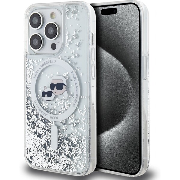 Karl Lagerfeld Liquid Glitter Karl and Choupette Heads MagSafe zadní kryt iPhone 13 Pro čirý