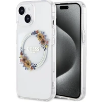 Guess PC/TPU Flowers Ring Glossy Logo MagSafe kryt iPhone 15 čirý - Pouzdra