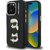 Karl Lagerfeld Grained PU K&CH Heads kryt iPhone 16 Pro černý - Pouzdra