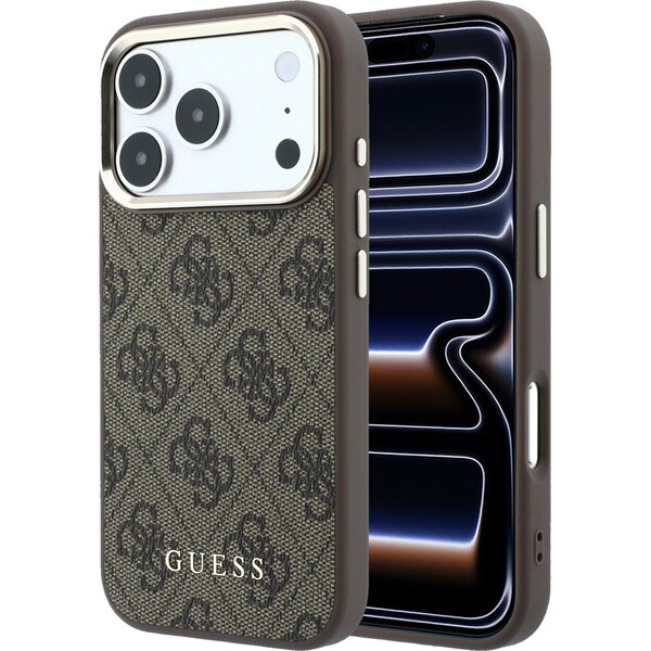 Guess PU Leather 4G Gold Frame MagSafe kryt iPhone 18 Pro hnědý