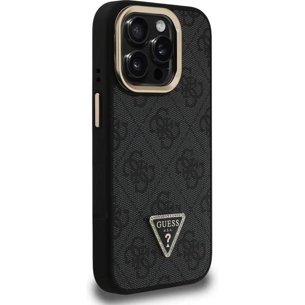 Guess PU 4G Strass Triangle Logo Stand Camera Frame MagSafe kryt iPhone 15 Pro Max černý - Pouzdra - Obrázek 5a61cd96327b48c48215de9da7cf3a3f