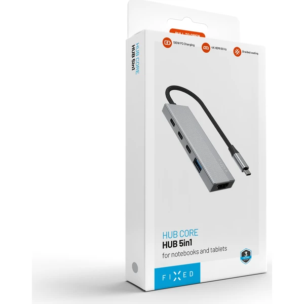 FIXED 5-portový hliníkový USB-C HUB Core, pro notebooky a tablety, 100W, PD 3.0, vesmírně šedý - USB huby - Obrázek 5b1292eee8514b09ac478a21c56922a5