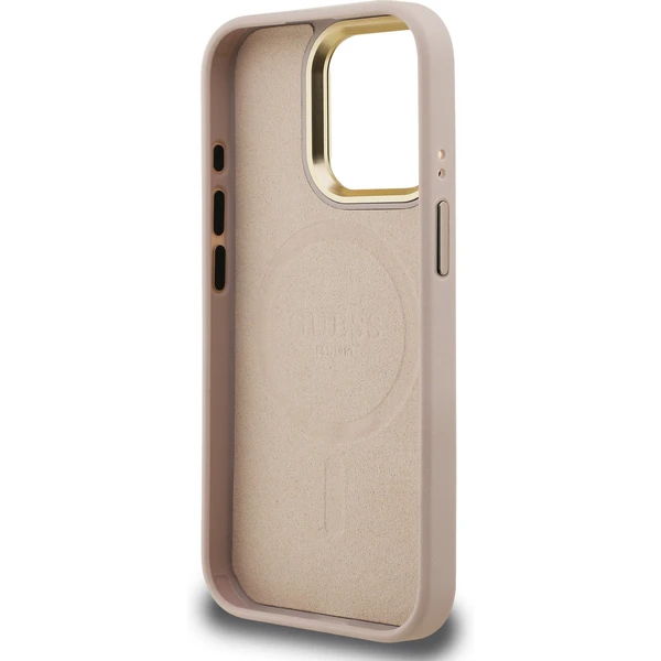 Guess PU 4G Strass Triangle Logo Stand Camera Frame MagSafe kryt iPhone 15 Pro Max růžový - Pouzdra - Obrázek 5bb71c252e2c4369992c023f6453ec00