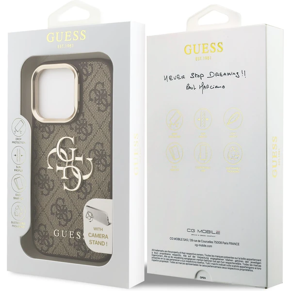 Guess PU 4G Metal Logo Stand Camera Frame kryt iPhone 15 Pro Max hnědý - Pouzdra - Obrázek 5c502478f01a43468cbdbf020a6934e4
