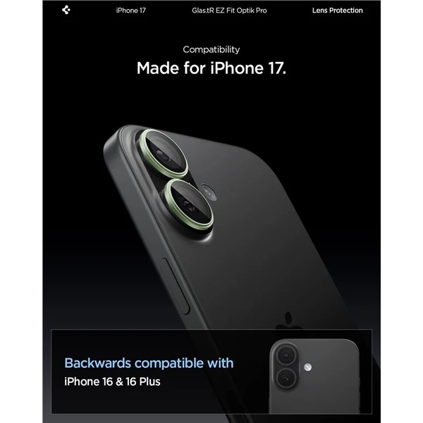 Spigen Glass tR EZ Fit Optik Pro skla iPhone 17 green (2 ks) - Ochranné folie a skla - Obrázek 5d309b0b9422421da56d36b4fbbf37c8