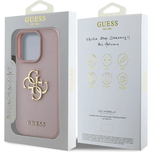 Guess PU Grained 4G Metal Logo kryt iPhone 15 Pro růžový - Pouzdra - Obrázek 5e39f4e8dde348afae32e147078a3cba
