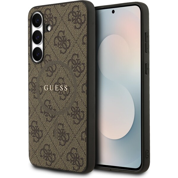 Guess PU Leather 4G Colored Ring MagSafe Zadní Kryt pro Samsung Galaxy S25 FE hnědý