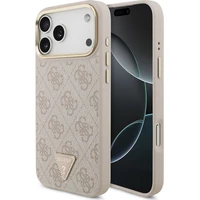 Guess PU Leather 4G Strass Triangle Logo Gold Frame MagSafe kryt iPhone 18 Pro Max růžový - Pouzdra