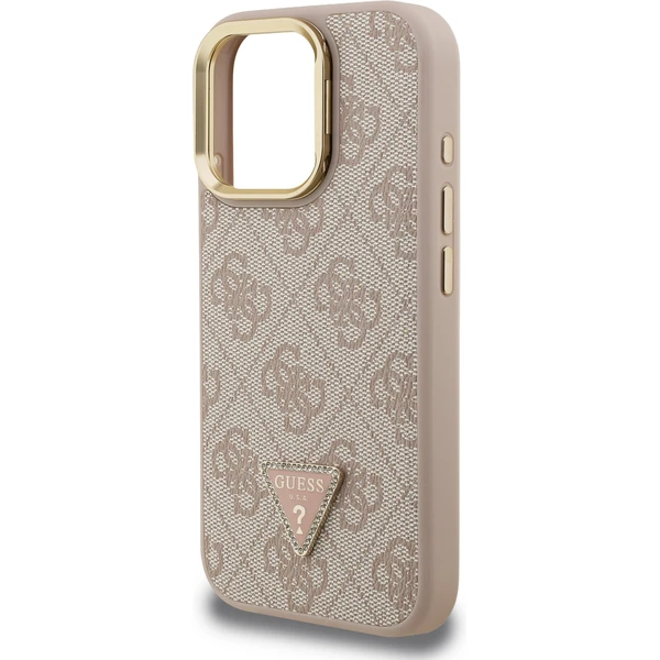 Guess PU 4G Strass Triangle Logo Stand Camera Frame MagSafe kryt iPhone 16 Pro růžový - Pouzdra - Obrázek 6007aaa2fbad4e0a9ac35630cdc2f74c