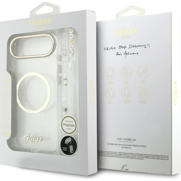 Guess IML Glitter Script Strap MagSafe kryt iPhone Air čirý - Pouzdra - Obrázek 607dff46d9074df3851f97870296f06d