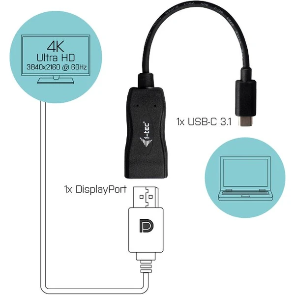 i-tec USB-C/DisplayPort redukce 4K černá - Kabely a redukce - Obrázek 60DA000501
