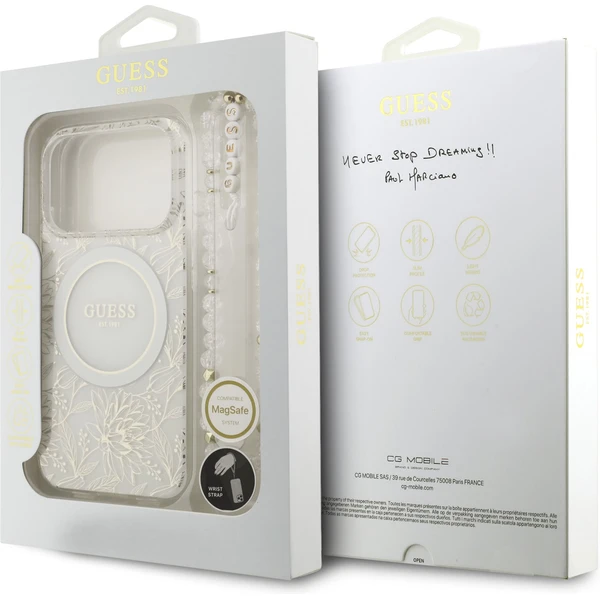 Guess IML Flowers Allover Strap MagSafe kryt iPhone 17 Pro bílý - Pouzdra - Obrázek 60db2488d699455db4613804e74d234a
