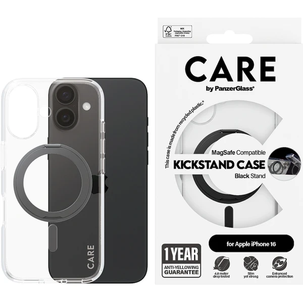 PanzerGlass® CARE kryt Apple iPhone 16 MagSafe KickStand čirý/černý - Pouzdra - Obrázek 6108000P01