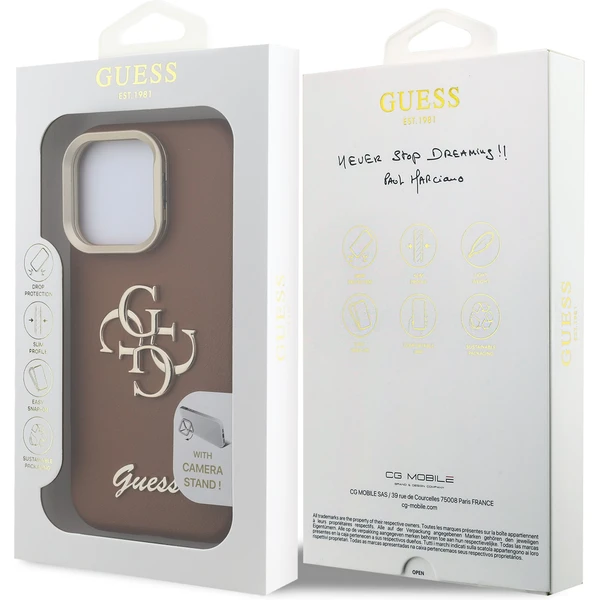Guess PU Grained 4G Logo Stand Camera Frame kryt iPhone 15 Pro Max hnědý - Pouzdra - Obrázek 612c4838e35b4e4fa6dcd65f2fd20478