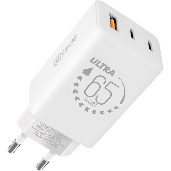 OBAL:ME GaN 65W nabíječka USB-A/2x USB-C bílá