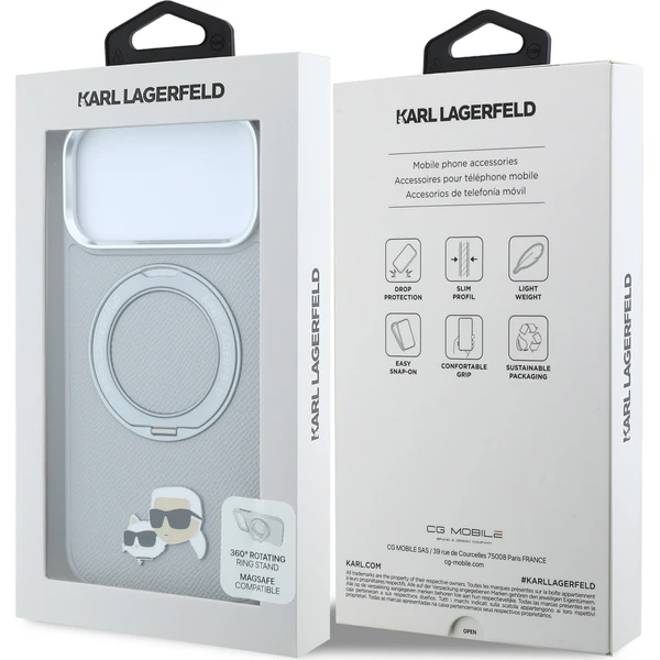 Karl Lagerfeld PU Grained K&CH Heads Ring Stand Magsafe kryt iPhone 18 Pro šedý - Pouzdra - Obrázek 6198095d34ce4aa39bf5ffd62d3e09f4