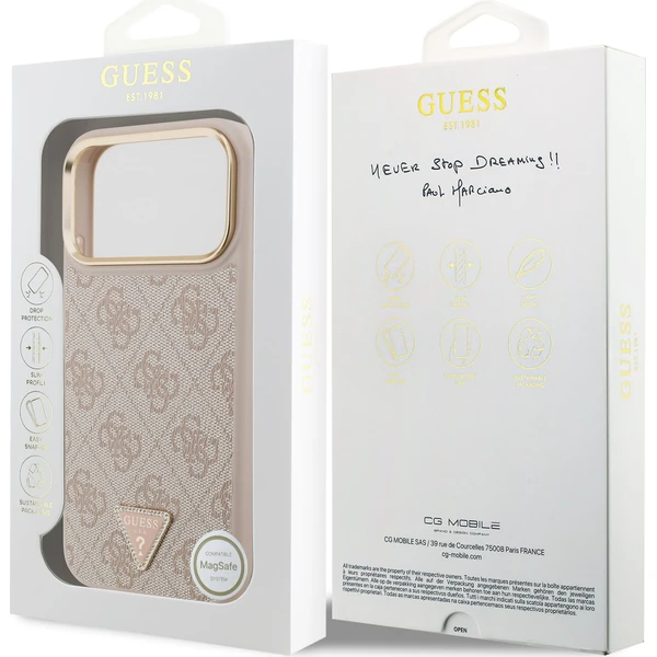 Guess PU Leather 4G Strass Triangle Logo Gold Frame MagSafe kryt iPhone 18 Pro Max růžový - Pouzdra - Obrázek 61a3e4720f024f6b9f12a76459160f8d