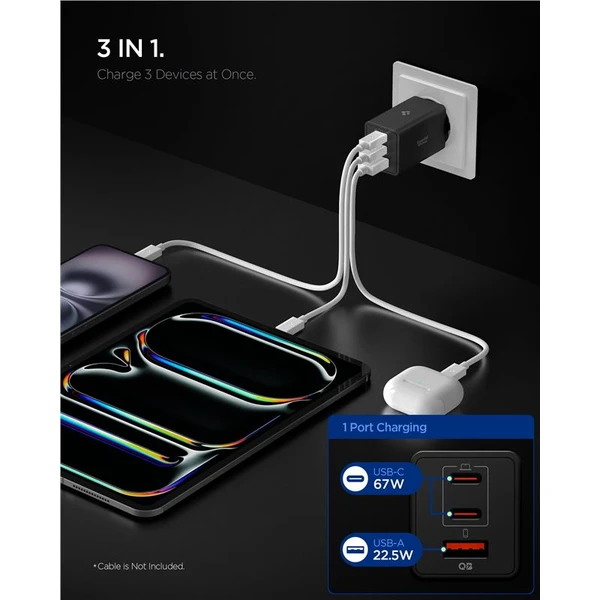 Spigen Essential 67W USB-C/USB-A nabíječka (EE673EU) černá - Nabíječky - Obrázek 61ab494b716847329f2f9a52fc495f0f