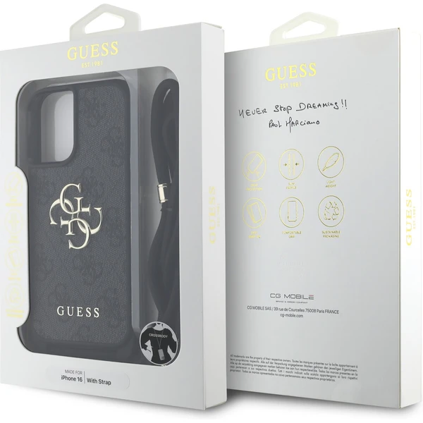 Guess PU 4G Metal Logo Crossbody popruh kryt iPhone 16 černý - Pouzdra - Obrázek 623eeef81c454716ac2eb030b67216ba