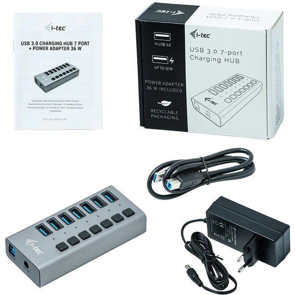 i-tec USB 3.0 Charging HUB 7 Port + Power Adapter 36 W - USB huby - Obrázek 629B000501